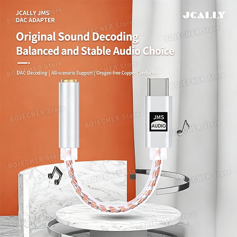 JCALLY JMS Decoding Audio Adapter Cable With DAC Chip Type-C To 3.5mm Hi-Fi Portable Earphones Amplifier For Type-C Devices