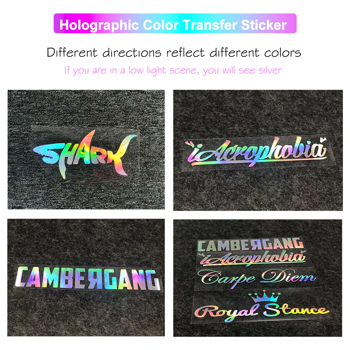 rainbow chameleon personalized holographic transfer 3D sticker custom self-adhesive label waterproof glitter logo shiny decal