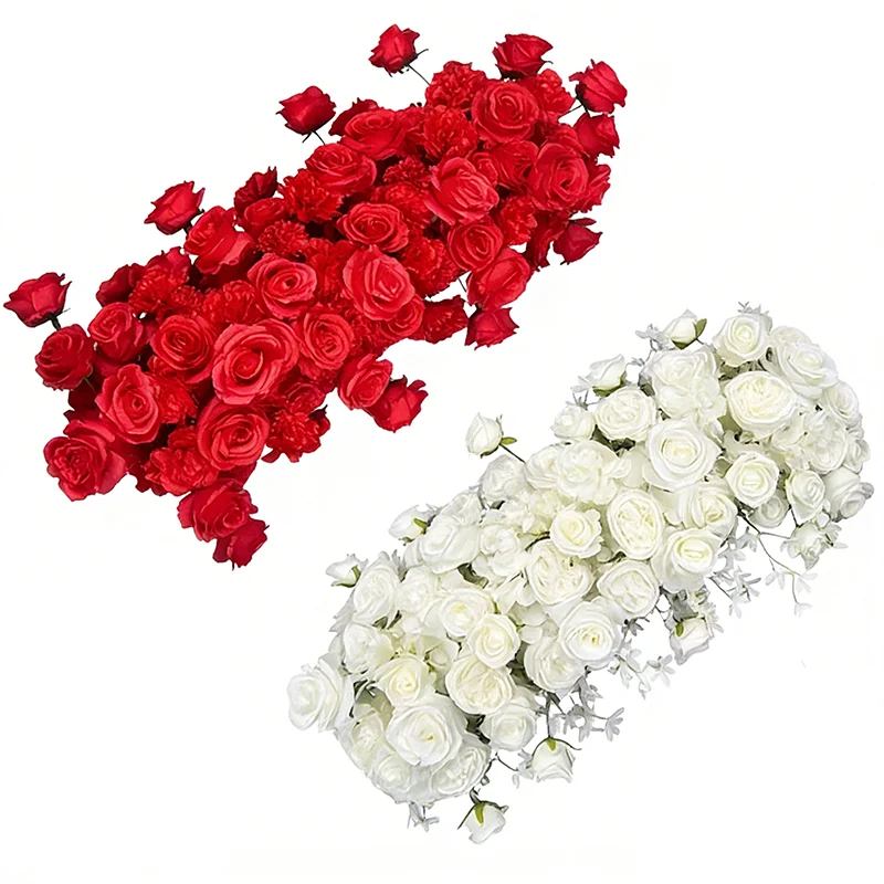 

100cm Luxury White Rose Artificial Flower Row Wedding Table Centerpiece Backdrop Arch Party Stage Floral Decor