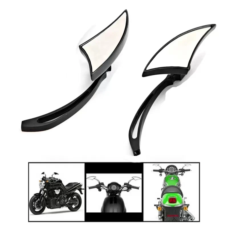 Espejos laterales negros/cromados para motocicleta, 8mm, 10mm, para Honda Shadow VTX Kawasaki Vulcan Suzuki GSX-R Yamaha V Star 1100