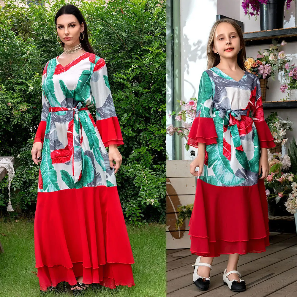 Ab142 Muslim robe National Day Dress Chiffon splicing female parent-child dress