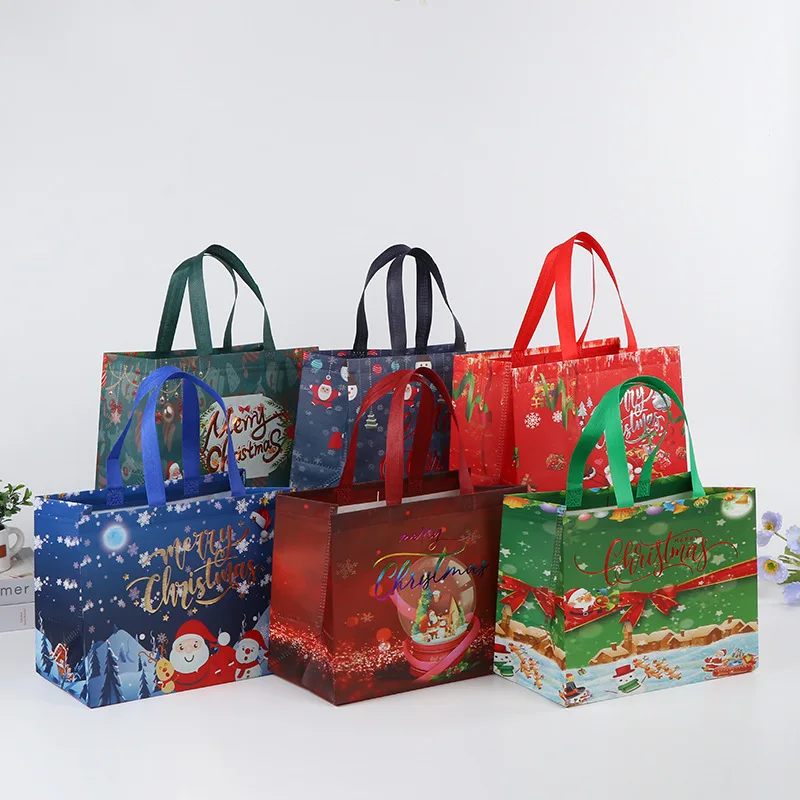 3pcs Christmas Non-Woven Fabric Tote Bags New Year 2024 Candy Gift Packaging Santa Claus Kids Holiday Happy Year Party Favors