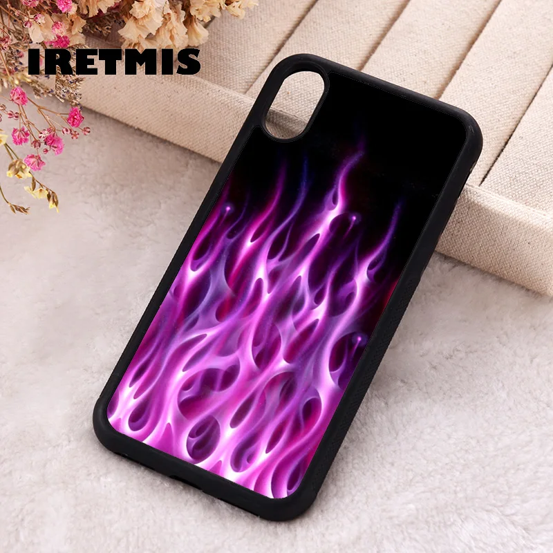 Iretmis Phone Cover Cases For iPhone X XS Max XR 11 12 13 PRO MINI 14 15 16 Plus Rubber Colourful Fiery Purple Volcanic Flames