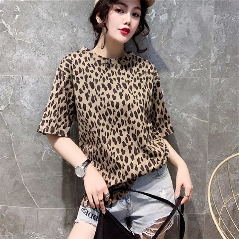 Fashion O-Neck Printed Short Sleeve Leopard T-Shirt Women\'s Clothing 2024 Summer New Loose All-match Tops Casual Tee Shirt