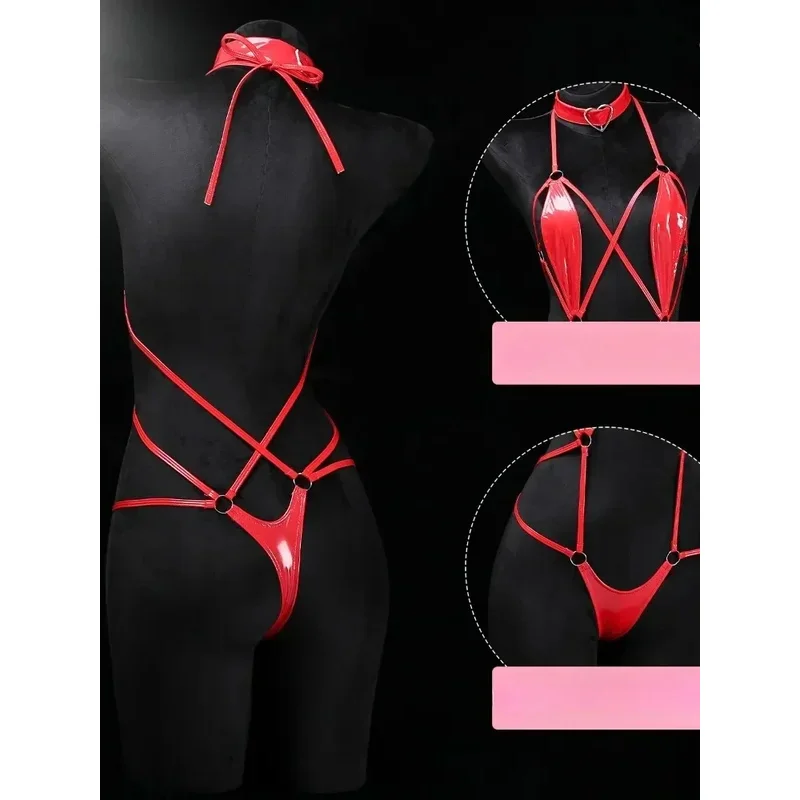 SN55Sexy Hollow Naughty Lingerie Red Bodysuit for Women Exposed Chest Thong Underwear Temptation Erotic Costumes Exotic Nigh$@1w