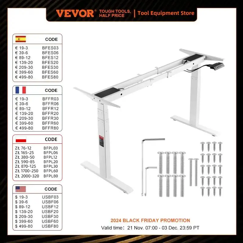 VEVOR Standing Desk Frame Electric Stand Up Computer Desk Legs Ergonomic DIY Workstation Base for Home and Office Black white