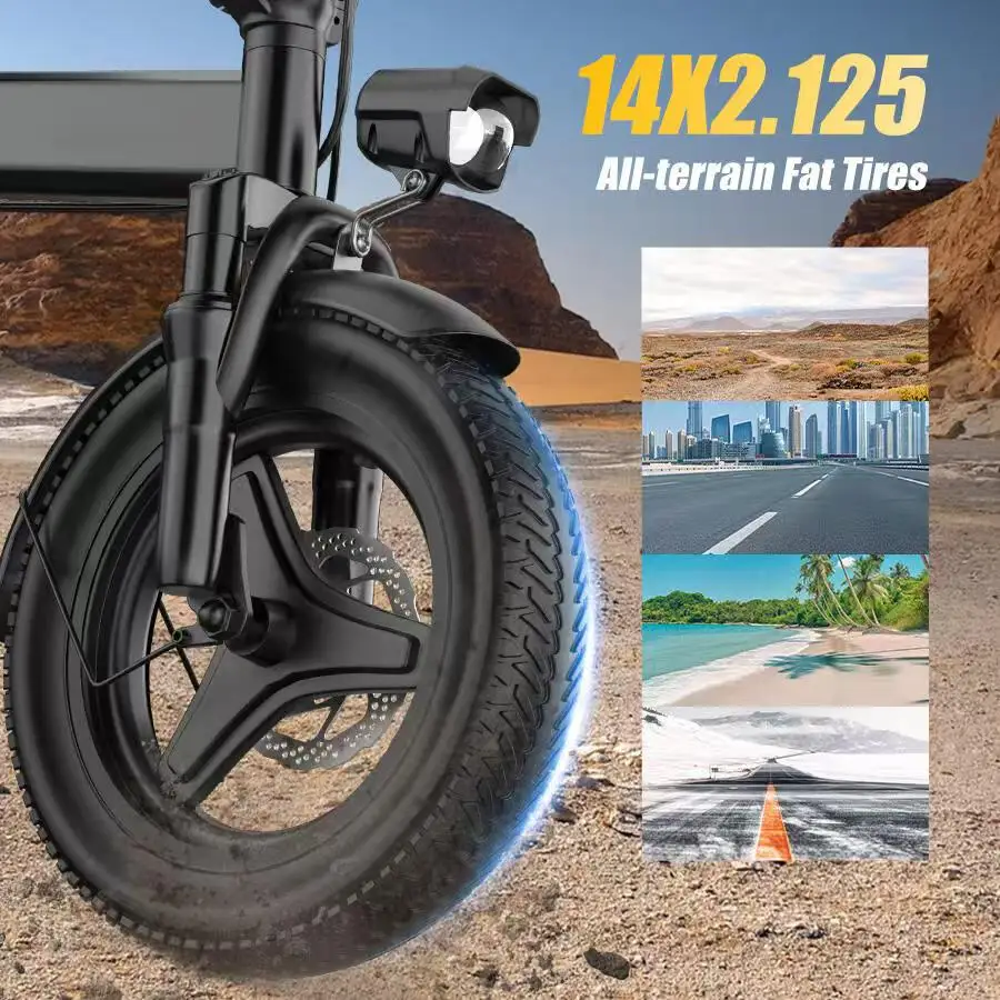 This Adult Folding Electric Bicycle Features a 500-watt Motor, a 48-volt 15-amp-hour Battery, 14-inch Tires, and a Maximum Range image 4