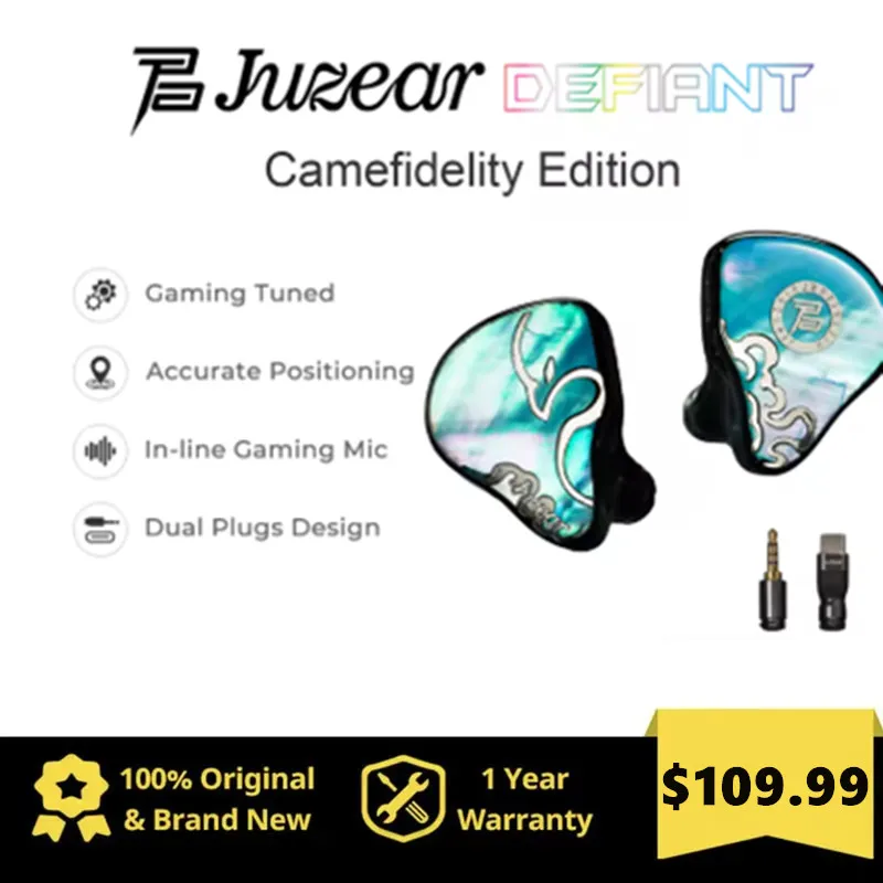 Juzear x Z Reviews Defiant Gaming Fidelity 1DD+3BA IEMs Gaming Tuning Swappable Plug Type‑C 3.5mm Mic In‑Ear Earphone