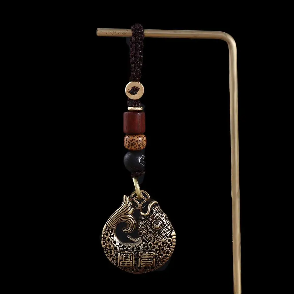 Buddhism Interior Accessories for Safely Wealth Lanyard Pendants Lucky Rope Brass Key Rings Keyfob Lucky Fish Car Key Chain