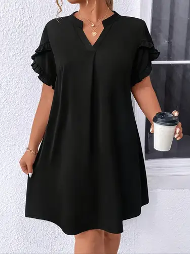 Imagen 2 del producto 2025 vestido transfronterizo europeo y americano de verano nuevo comercio exterior suelto manga de hoja de loto vestido con cuello en V para mujer