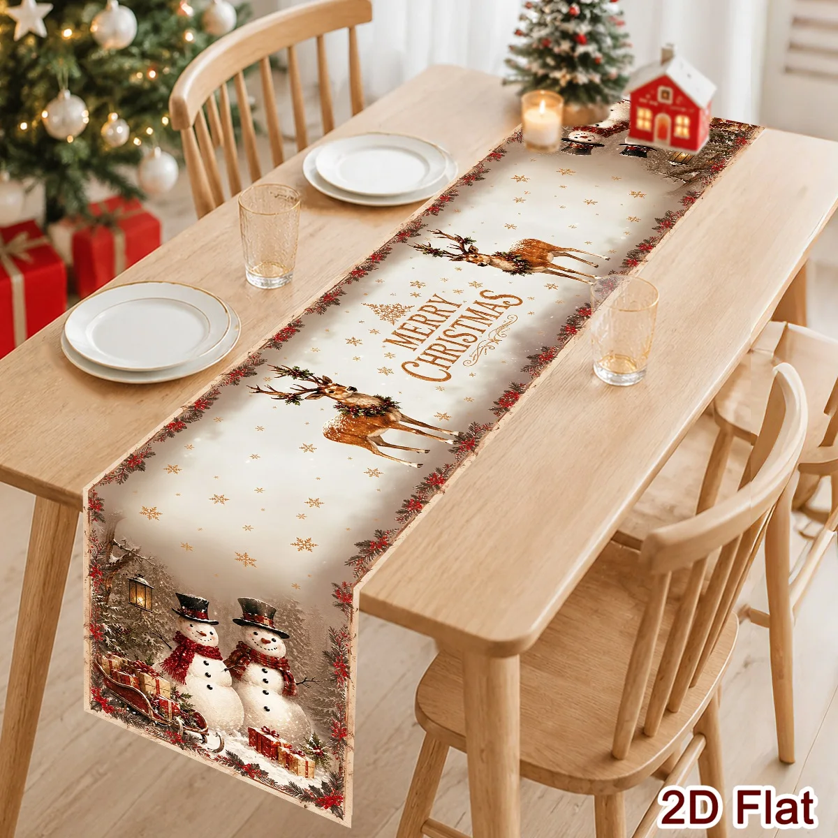 Retro Christmas Table Runner 180*35cm Polyester Table Flag for Indoor Outdoor Home Party Decor Christmas Decorations for Home