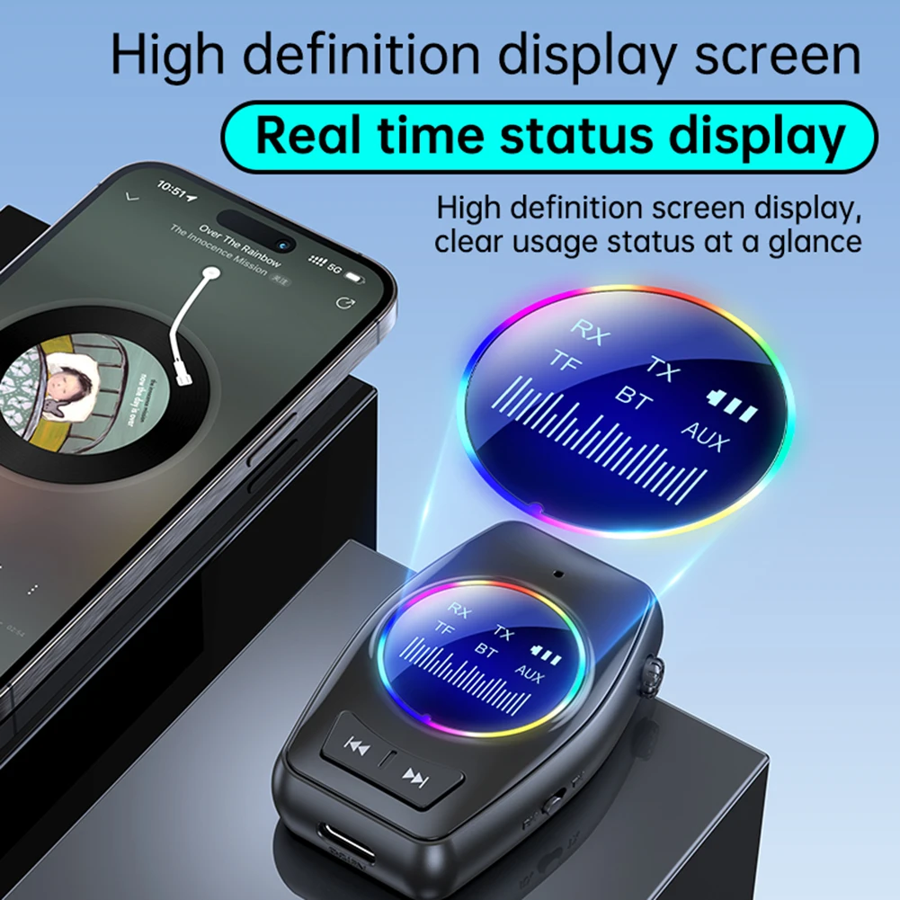 2-in-1 Bluetooth-compatible Audio Transmitter Receiver with HD Screen Wireless Transmitter Adapter for Headphones /Speaker /Car