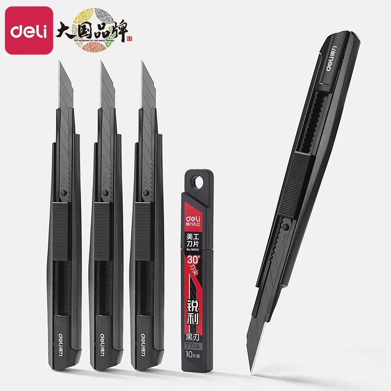 Deli Art Knife High Carbon Small Blade 30Degree Wallpaper Utility Knives All Metal Safety Retractable Box Cutter faca For School