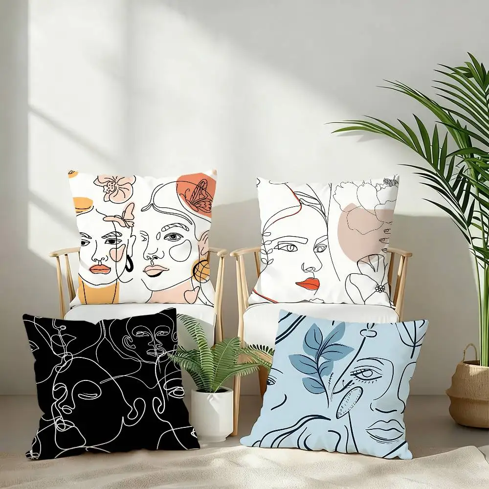 مجردة خط المرأة كيس وسادة الوجه قصيرة أفخم الوجهين طباعة مربع رمي وسادة تغطي أريكة وسادة المنزل ديكور