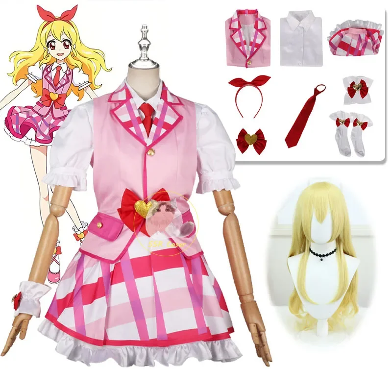 Anime hoshimiya Ichigo cosplay aikatsu cosplay costume pink dress uniform Halloween party clothes coat shirt skirt bow set Girls