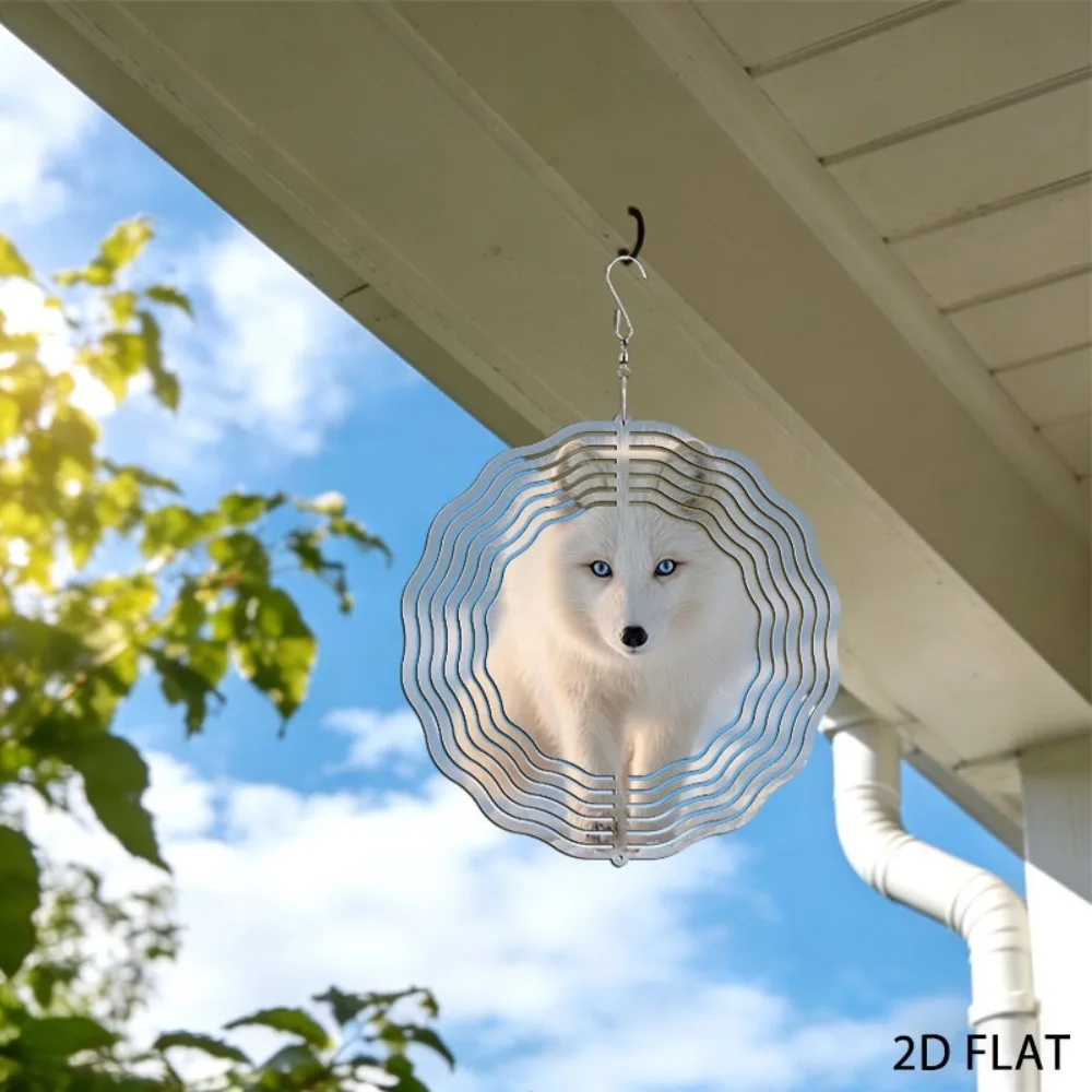 Arctic Fox Wind Chime Iron Outdoor Garden Decor Blue Eye White