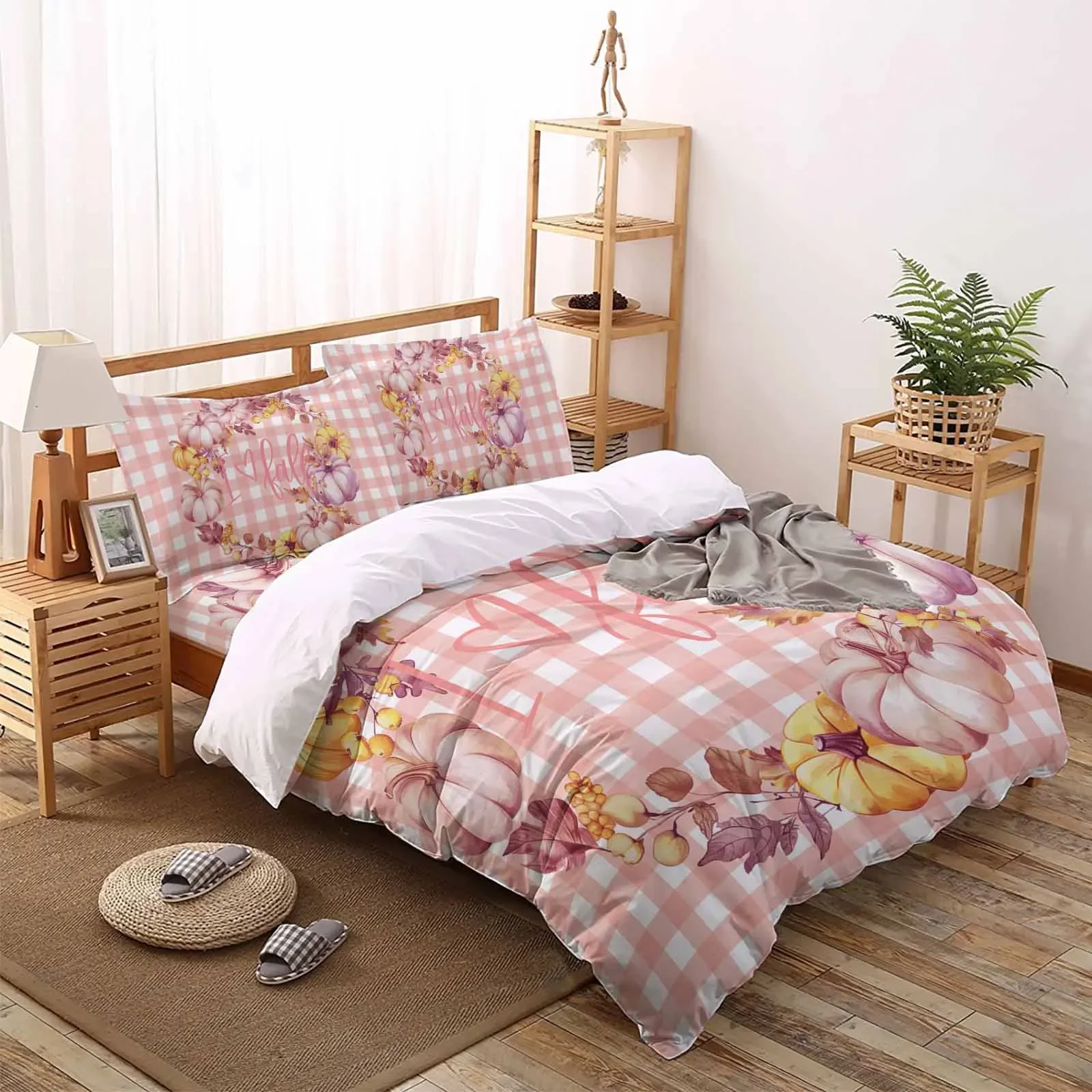 Berry,Checkered Pattern The-4piece Textile Set on the Bed Includes Two Pillowcases One Duvet cases One Bedsheet Customization