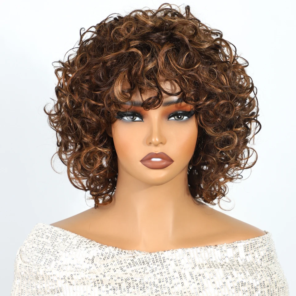 

Highlight Pixie Curly Human Hair Wigs For Women Short Jerry Curl Wig Easy Wear Glueless Wig Brazilian Remy Bouncy Curly Bob Wig