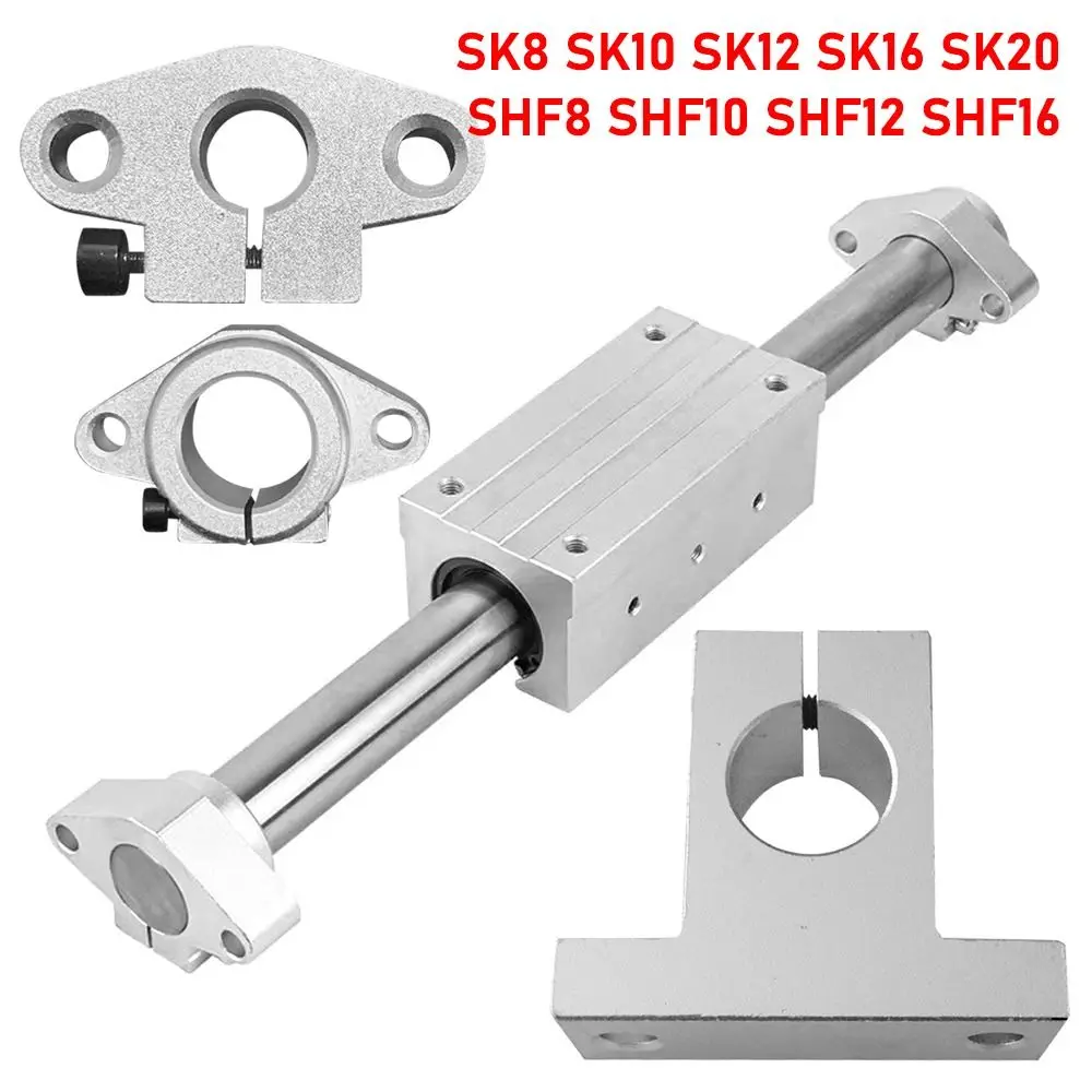 New 1Pc Aluminum Alloy Linear Bearing CNC Router SK8 SK10 SK12 SK16 SK20 Rail Shaft Support SHF8 SHF10 SHF12 SHF16 XYZ Table