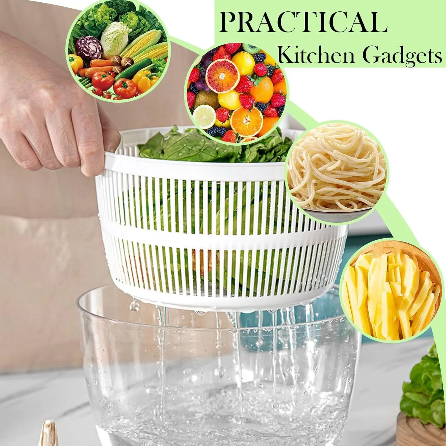 سلطة سبينر دليل سلطة سبينر الخس مجفف الفاكهة الخضار غسالة مجفف مع زر التوقف الخضار تجفيف مصفاة #5