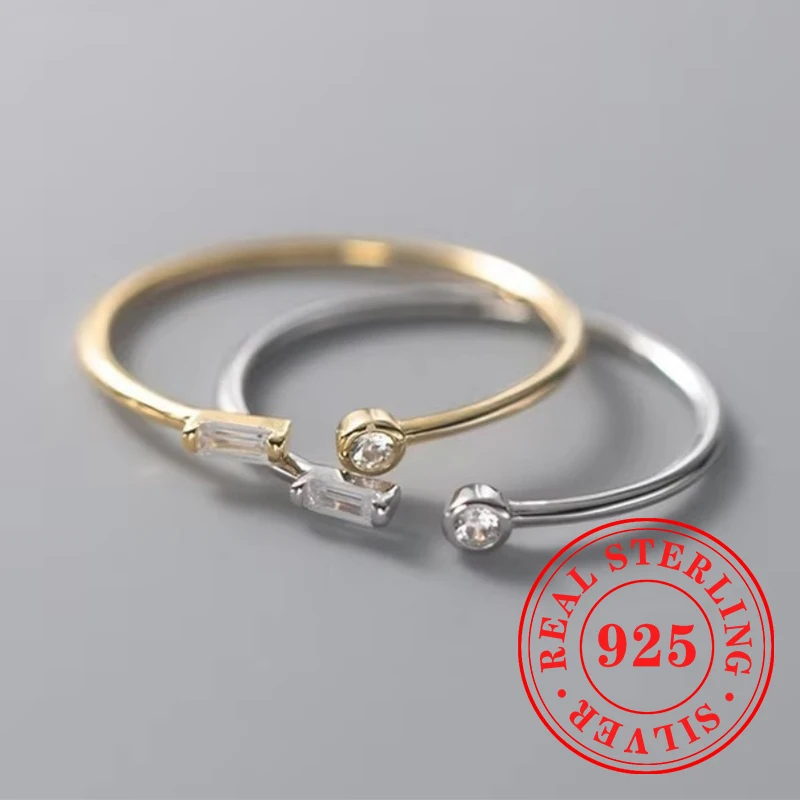 

Huitan Minimalist Style Opening Rings for Women Shiny CZ 925 Sterling Silver Gold Color/Silver Color Accessories Dainty Jewelry