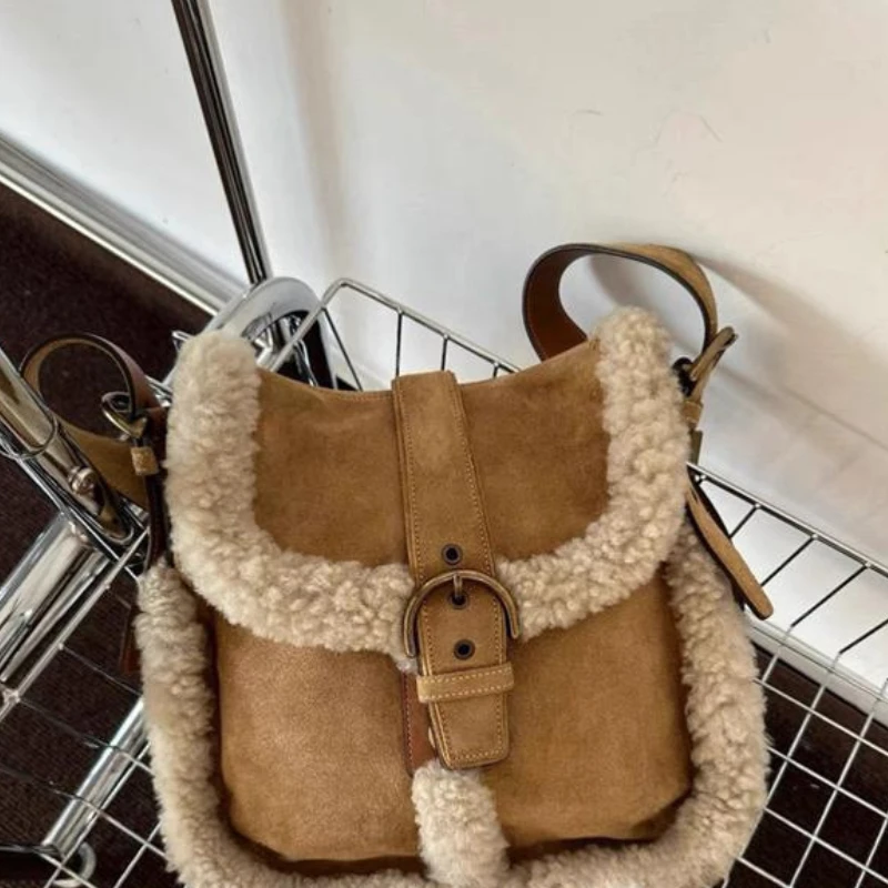 Lamb Hair Women Bag Plush Bag Cute Furry Bag Retro Women Designer Bags Purse and Handbags Crossbody Bags for Women Сумка Женская