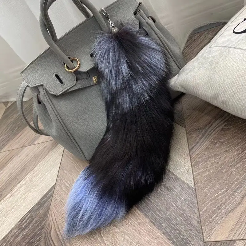 

40cm Real Fox Tail Keychain Wolf Tail Fur Tassel Bag Key Chains Bag Charm Keyring Holder Strap Chain Best Gift Jewelry