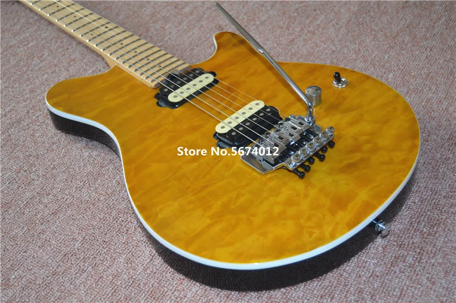 The 2022 customized yellow waterripple electric guitar dual vibrato zebra pickup costs free shipping