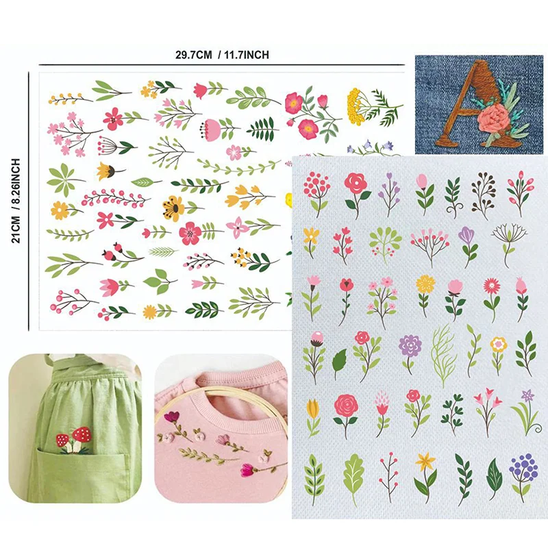 [YU]Colorful Flower Water-soluble Hand Sewing Stabilizer Sunflower Plant Washable Embroidery Stabilizer Needle Practice