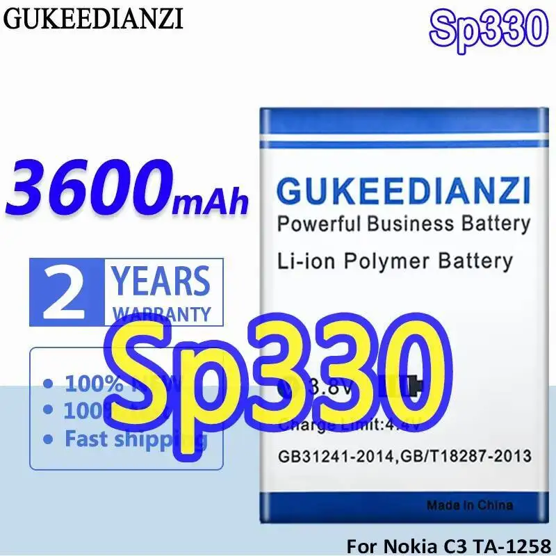 

Mobile Phone Battery Sp330 For Nokia C3 TA-1258 Premium Replacement 3600Mah Fast Charging