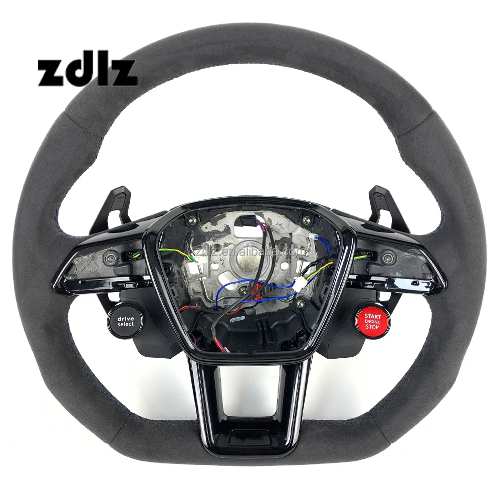 Customized Flat Bottomed Sports Style Full Suede Leather Steering Wheel with R8 Button for Audi A4 A5 A6 A7 RS3 Q3 Q5