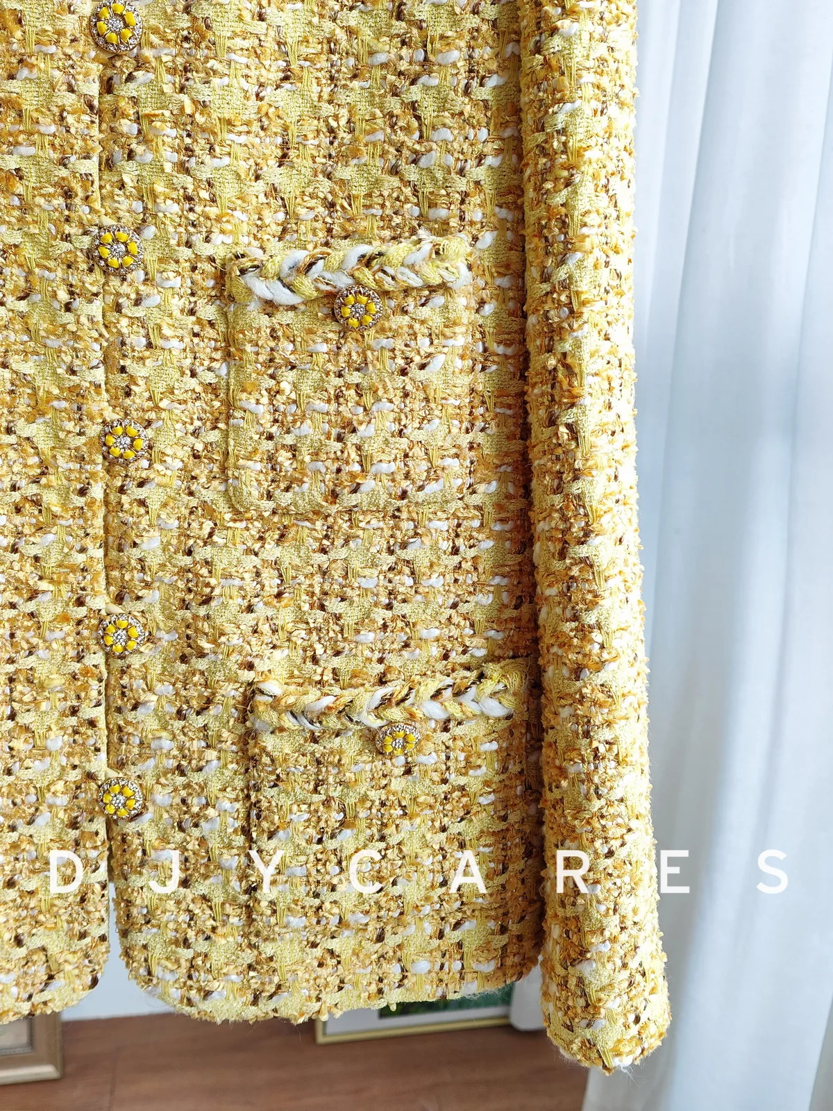 Nouveau À la mode col en v exquis blé or manteau floral mi-long haut grande taille