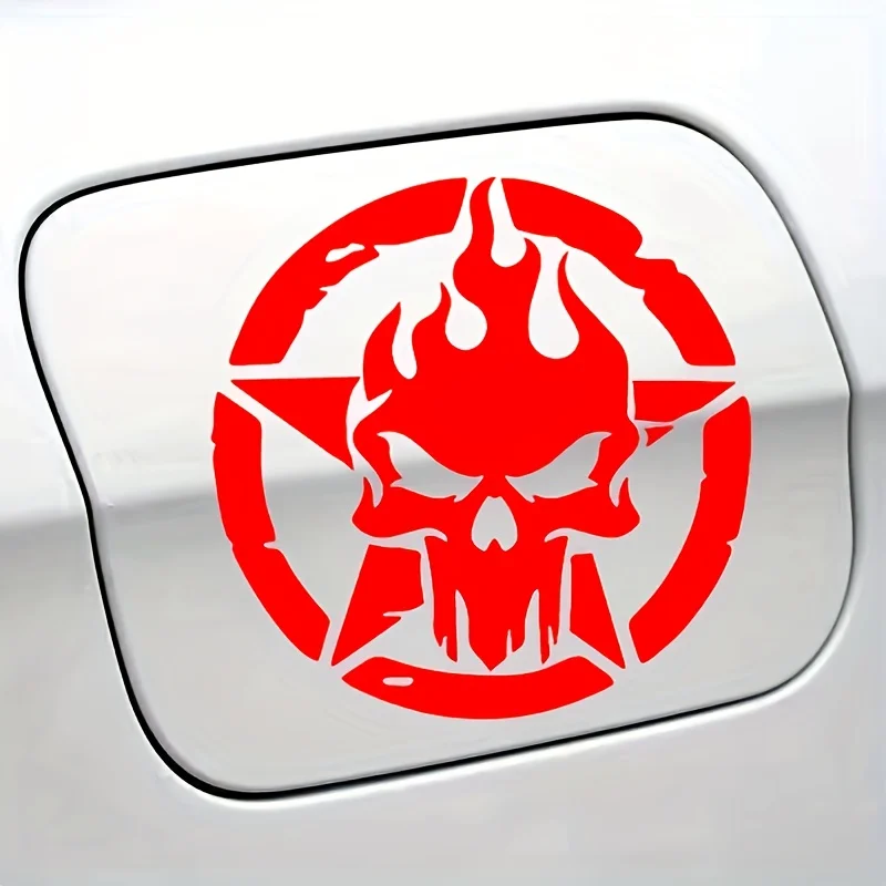 2D Pentagram Flame Skull Sticker, Fashion Modified Decal for Motorcycle Helmet and All Vehicle Models