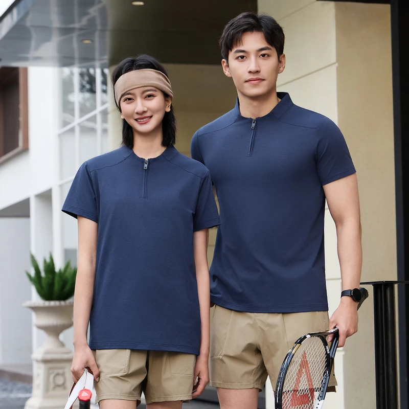 Hot Sale Men Summer Casual Breathable Comfortable Polo Shirt Men Woman Solid Color Half Zipper High Quality Short Sleeve T Shirt