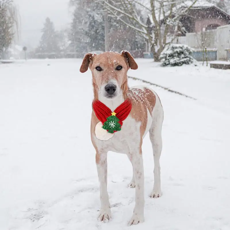 Dog Scarf Small Dog Bandanas Winter Neck Warmer Knitted Plush No Knot Design Create A Christmas Mood For Doll Dog And Puppy