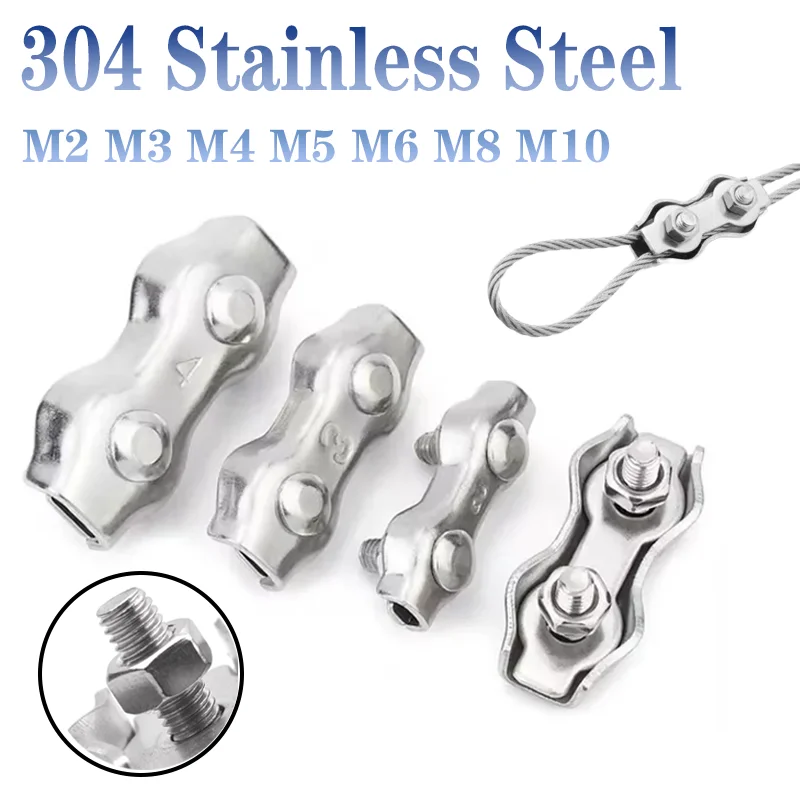 

M2-M10 Stainless Steel Double Post Bolt Clip Wire Rope Cable Clamp Caliper Rope Simple Grip DIY Cable Fastener