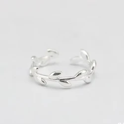 925 Sterling Silver Rings For Women Simple Leaves Open Ring Hypoallergenic Sterling Silver Jewelry Gifts For Girls