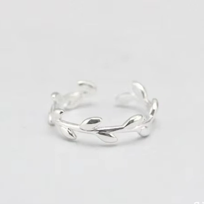 925 Sterling Silver Rings For Women Simple Leaves Open Ring Hypoallergenic Sterling Silver Jewelry Gifts For Girls