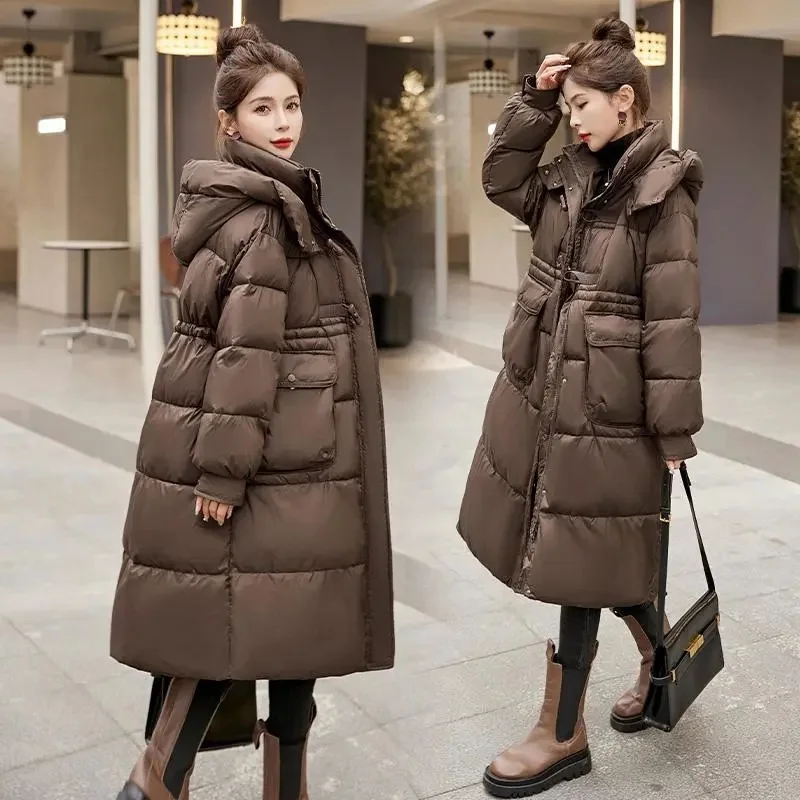 Winter Thick Hooded Long Parka Chaqueta 2024 New Korean Women Snow Wear Coat Jaqueta Casual Solid Parca Overcoat Puffer Jacket