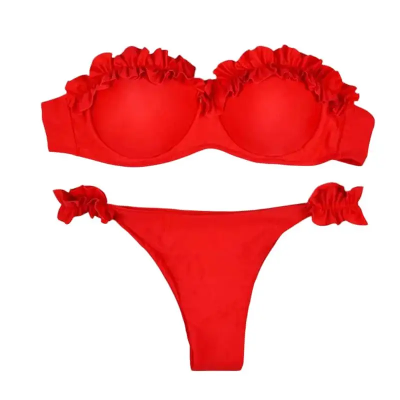 Solid Bikini Set Women Swimsuit Chic Ruffles Micro Bikini Split Bathing Suit Summer 2026 New Beach Spice Girl 2 Piece Swimwear