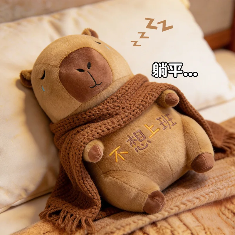 Tired Capybara Plush Toy, Lazy Capybara Stuffed Doll with Sad Expression, Soft Fluffy Plushie, Funny Novelty Gift for Office