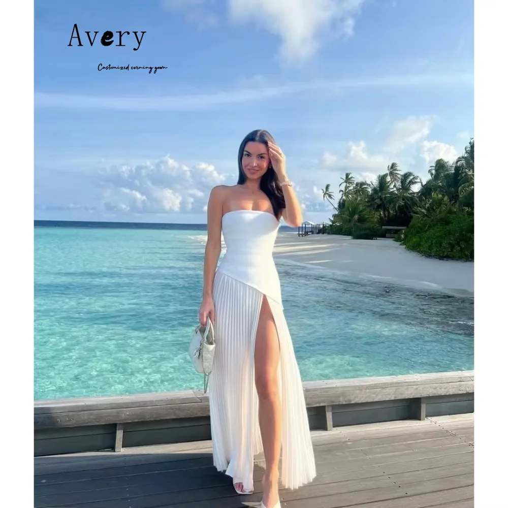 Avery-vestidos de noche formales con hombros descubiertos, vestido de lujo 2025, vestido de fiesta elegante de lujo con abertura lateral y parte superior de tubo hecho a medida para mujer
