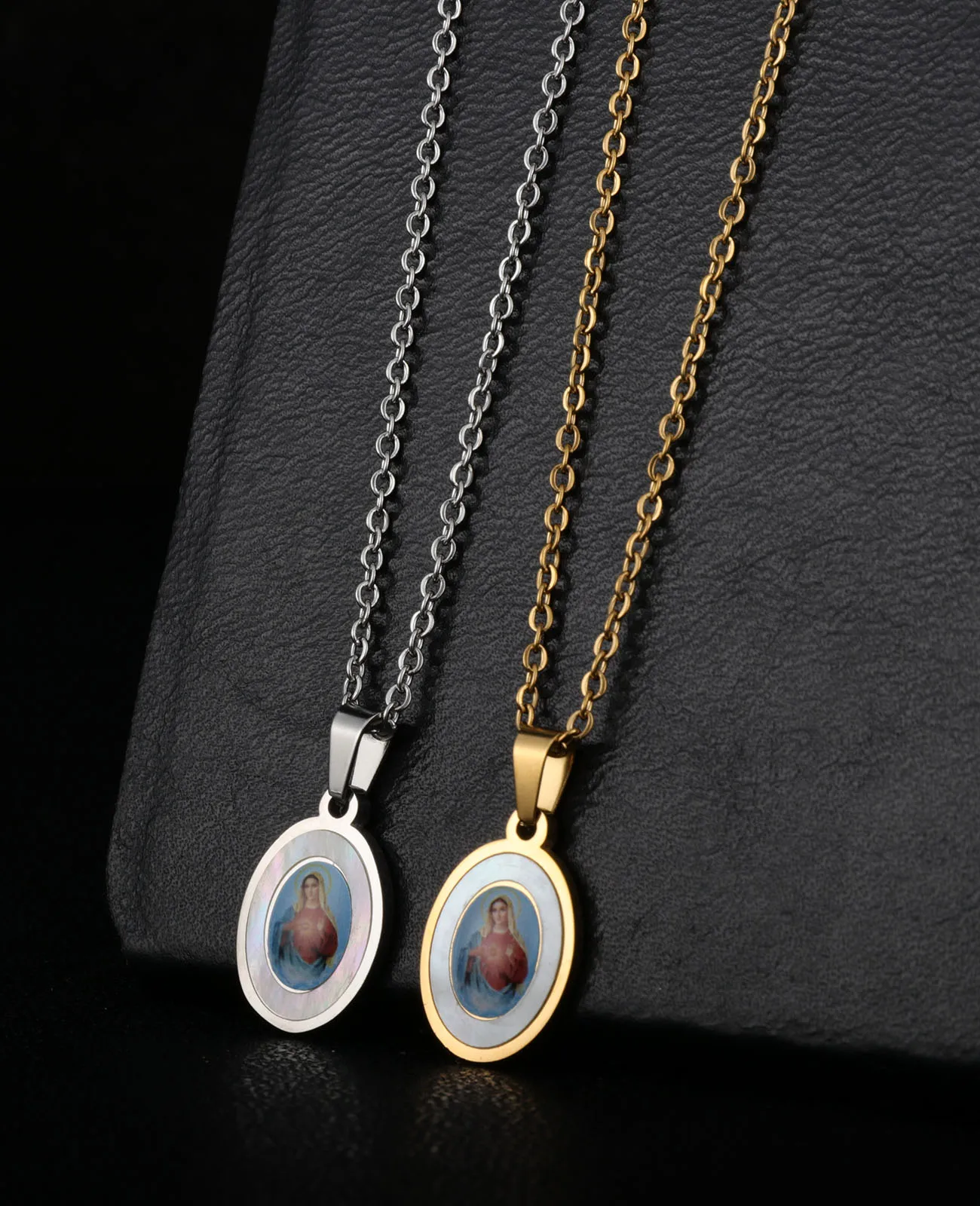 6 نمط أيقونة المقدسة القلب المقدس سانت مايكل سيدةنا قلادة 2 ألوان قذيفة من الفولاذ المقاوم للصدأ البيضاوي السحر عقد دي اي واي مجوهرات هدايا #2