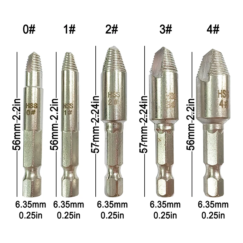 5pc hexagonal handle single head screw extractor wooden screw iron screw slide tooth broken end removal power tool accessory set
