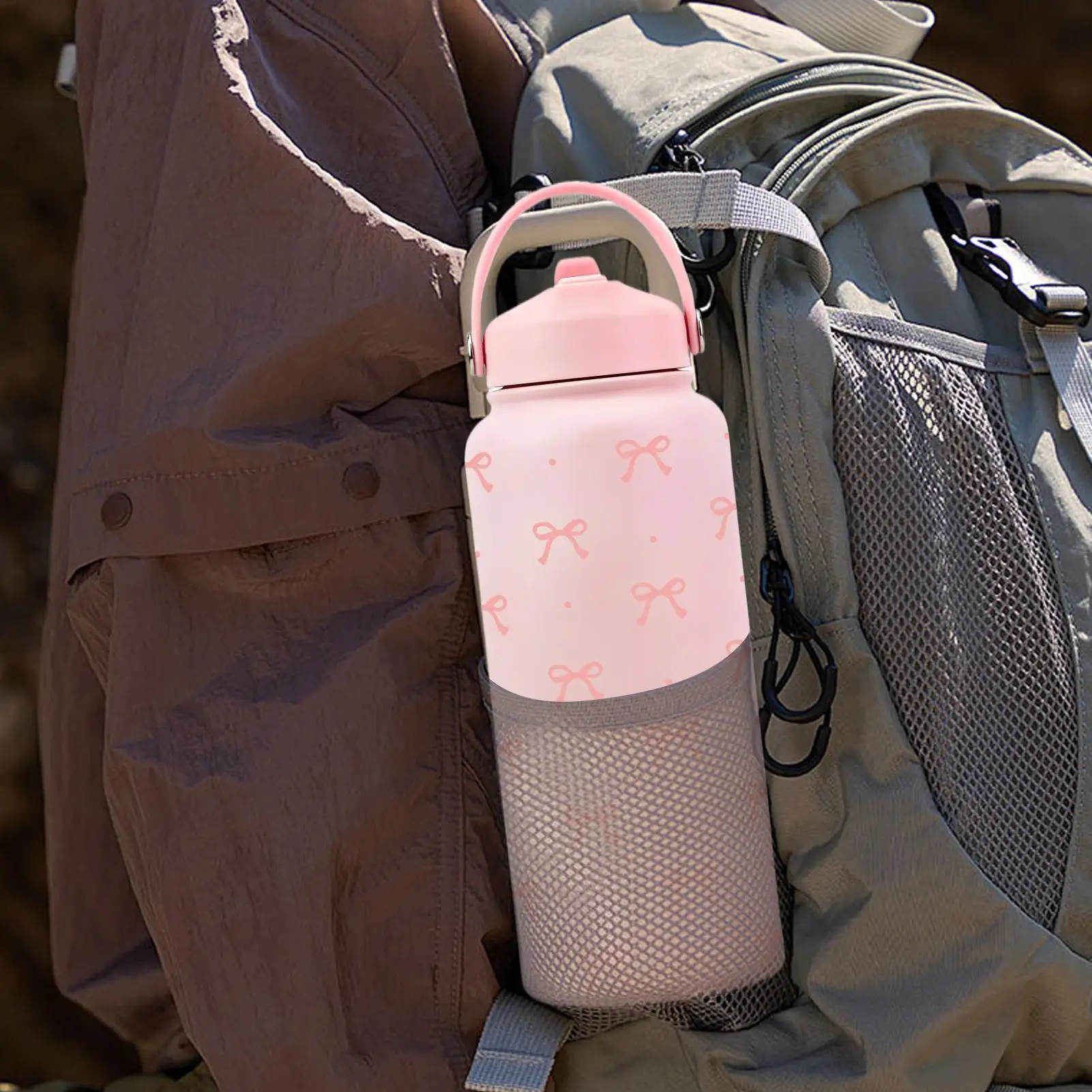 

Изолированные бутылки для воды 1л с бантиком, термочашка из нержавеющей стали, бутылка для холодной воды с соломинкой для школы горячего и холодного кофе