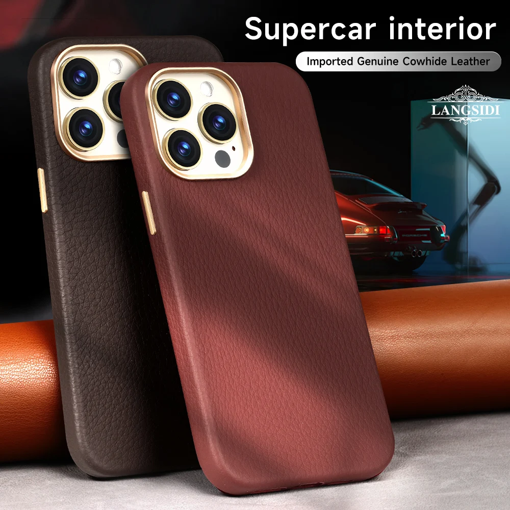 

LANGSIDI Original Leather Magnetic Phone Case for iPhone 14 Pro Max 13 12 Wireless Charging Magsafe Case For iPhone13 Pro Max