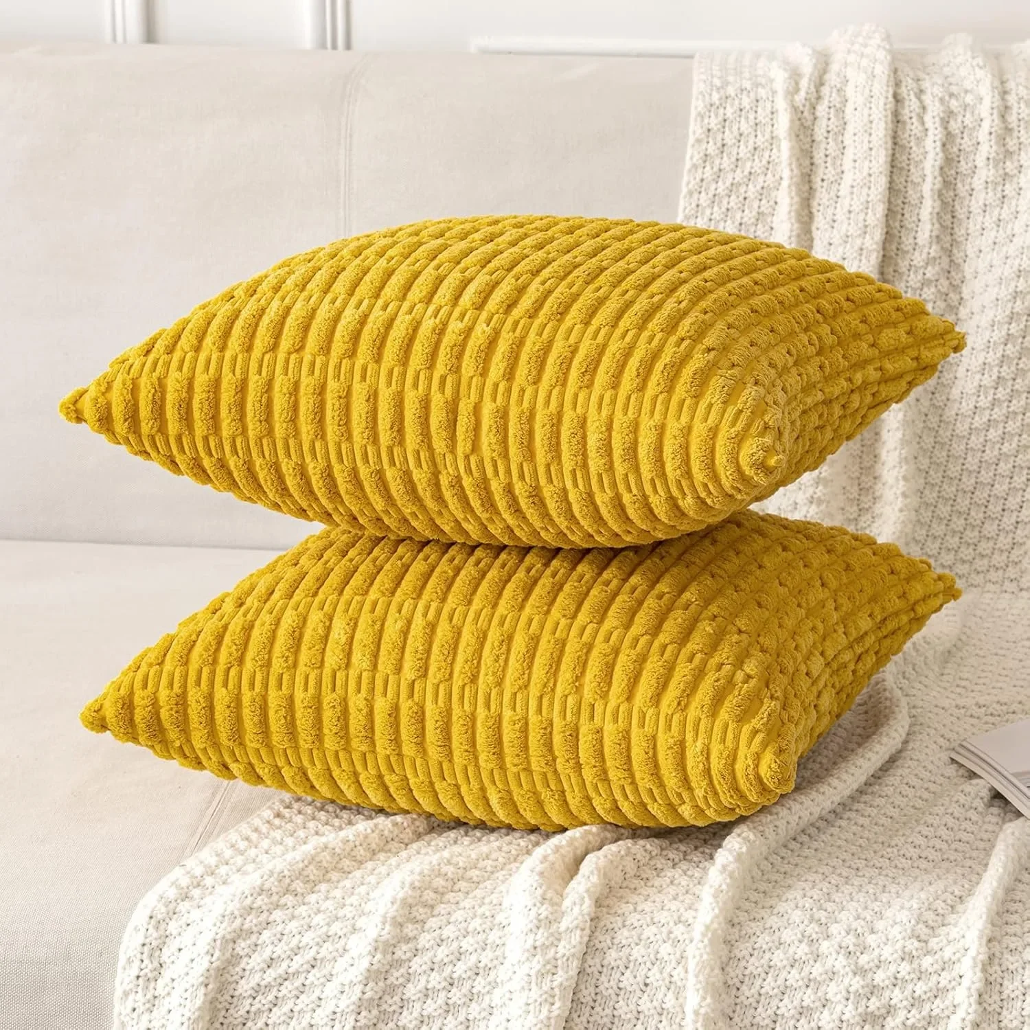 Beigefarbene Kissenbezüge, 45,7 x 45,7 cm, weiß, superweich, Cord, dekorative Kissen, Couch, Heimdekoration für Kissen, Sofa, Schlafzimmer