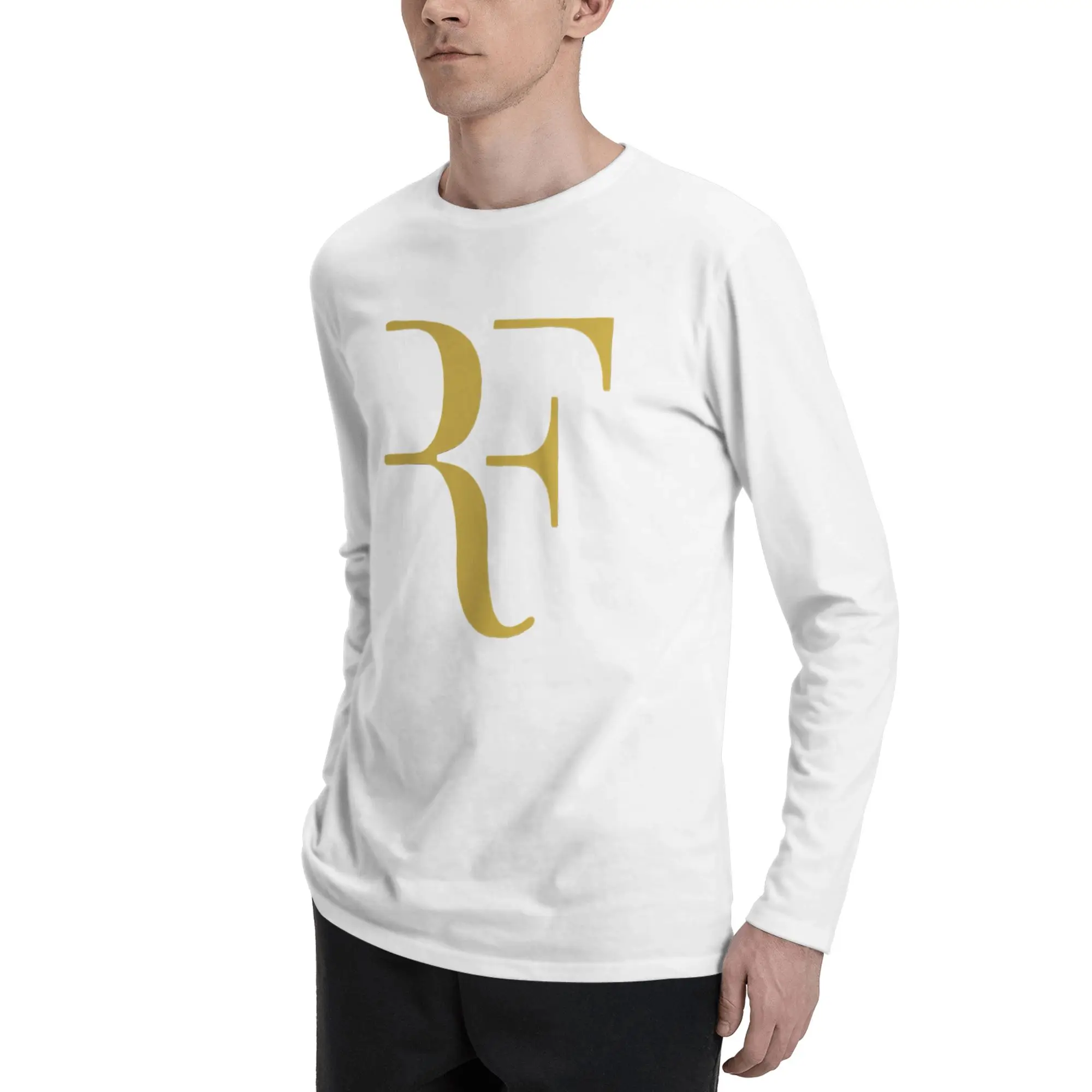 تي شيرت روجر فيدرر بأكمام طويلة للرجال كاجوال برقبة دائرية تي شيرت للربيع والخريف للرجال