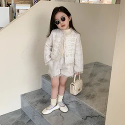 Children Clothes Sets Korea 2022 Spring Autumn Girls Lace Coat and Short Pants Sweet Princess Full Solid Baby Girl Clothes Set