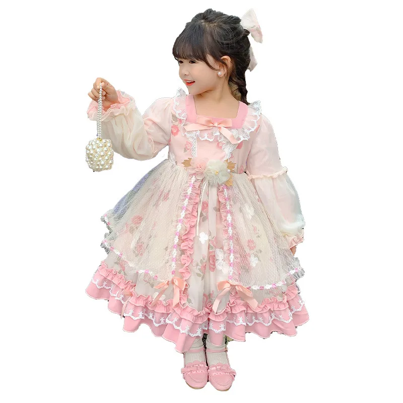 Autumn Dress for Girls Baby Birthday Princess Party Vestidos Infantil Lace Lolita Kawaii Wedding Dress Girl Bow Children Dresses